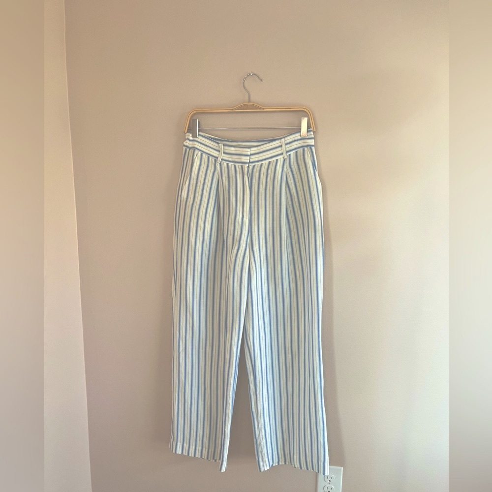 LOFT Blue and White Striped linen blend  Trousers